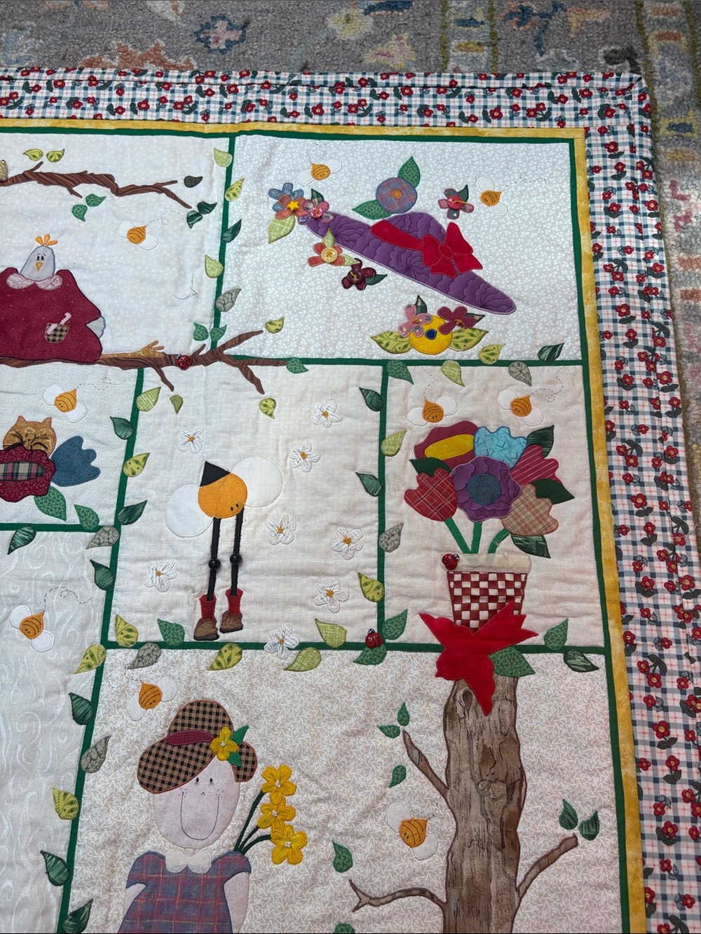 Handmade Folk Art Appliqué Quilt Wall Hanging | Signed 1999 | 30” x 40” - Picture 6 of 12